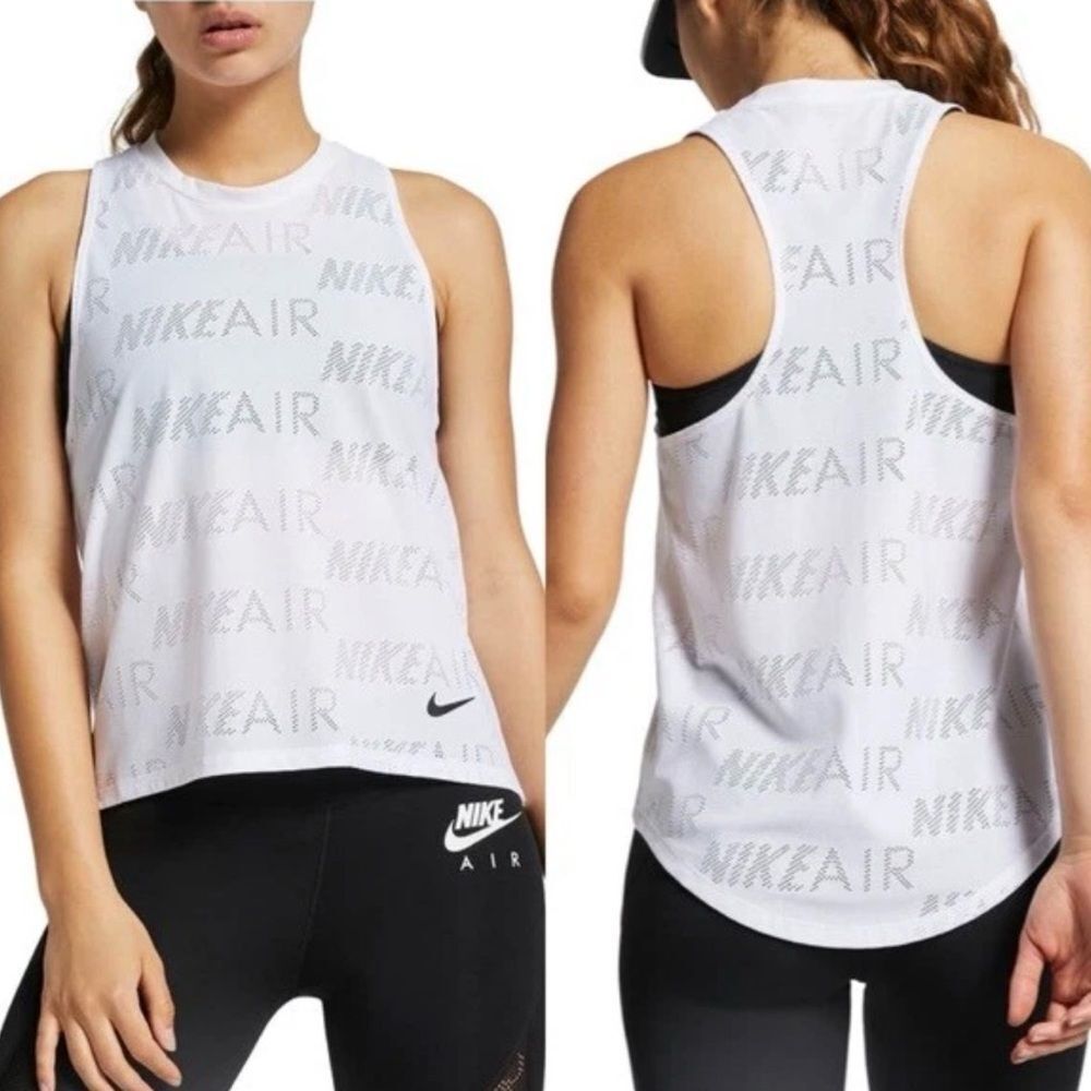 Nike Air Womens Dri-FIT Running Tank Top White Perforated Logo Racerback Small
